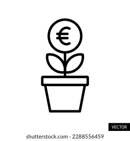 European euro plant, return on investment, money tree, financial growth concept icon in line style design for website, app, isolated on white background. Editable stroke. EPS 10 vector illustration.