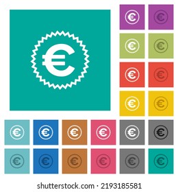 European Euro Sticker Alternate Multi Colored Flat Icons On Plain Square Backgrounds. Included White And Darker Icon Variations For Hover Or Active Effects.