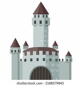 European Fantasy Medieval Castle with Tower Vector Illustration