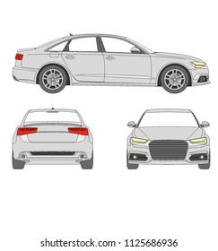 European Fast Race And Luxury Car , Audi A6. Frontview, Sideview And Backview Vector. 