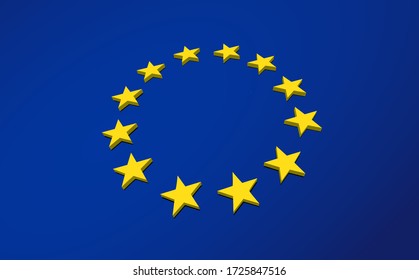 European Flag Banner with dimensional perspective view of the star circle and blue background 