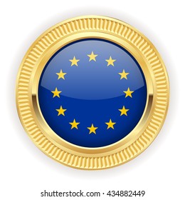 European flag buttons with silver border on white background