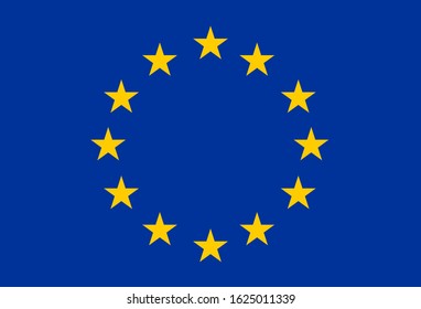 European Flag, a circle of 12 upward-oriented 5-pointed golden stars centred on a blue field: represents the continent beyond the organisations as the Flag of Europe. Simple flat vector illustration.