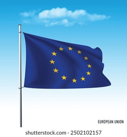 European flag flying on blue sky, vector illustation.