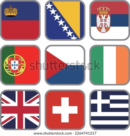 European flag icon vector material set,Liechtenstein,Bosnia and Herzegovina,Serbia,Portugal,Czech Republic,Ireland,England,Switzerland,Greece