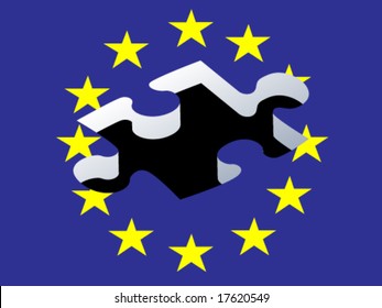 European flag with missing piece of puzzle