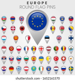 European Flags with Map Pointers