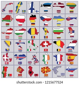 European Flags Map Shapeflags Countries Icon Stock Vector (Royalty Free ...