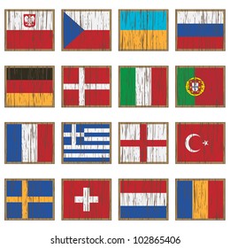 european flags on wooden plaques, isolated on white, set 1