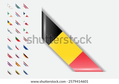 European Flags in Scattered Rows with Highlighted Belgian Flag Corner