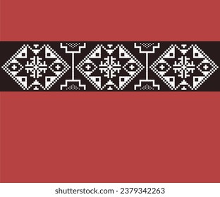 European folklore  style red, white and black cross stitches ornamental  seamless vector pattern.