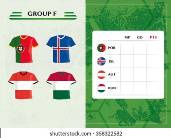 european football background with team symbols of group f in 2016