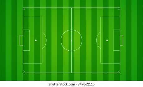 European football, soccer field on horizontal background. Field with markings and trimmed lawn, view from above. Plan for the development of tactics and strategy of the game of the playing field