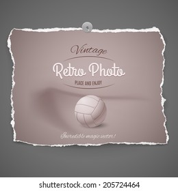 european football soccer leather ball vintage retro photo with pushpin on gray background
