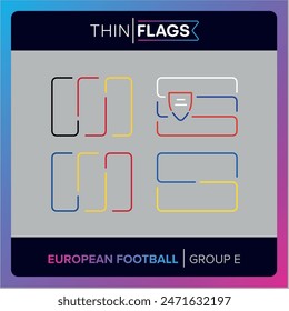 European Football Soccer Tournament 2024 - Editable Country Thin Flags Icon Set. Europe - GROUP E - Football 2024 in Germany 