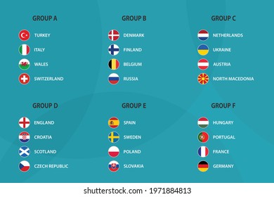 European football tournament all group. 2020 Euro soccer championship flag