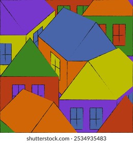 European future city. Rainbow color urban art in trendy Geometric style. Pride month concept. Vector illustration. EPS 10