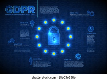 European GDPR Concept Flyer Infographic Template Illustration - Dark Blue Version