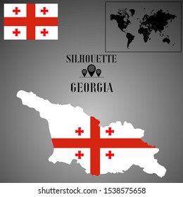 European Georgian, Tbilisi, Batumi outline world map silhouette vector illustration, creative design background, national country flag, design element, symbols from countries all continents set. 