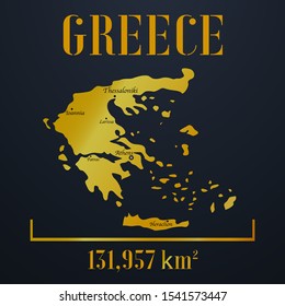 European Greece, Athens golden solid country outline silhouette, realistic piece of world map template, for infographic, vector illustration, isolated object, background. From countries set