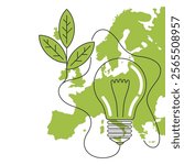 European Green Deal decorative banner - set of policy initiatives with overarching aim of making the EU climate neutral. European continent with lightbulb and plant