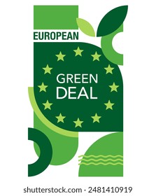 European Green Deal decorative banner - set of policy initiatives with overarching aim of making the EU climate neutral. Isolated geometric design