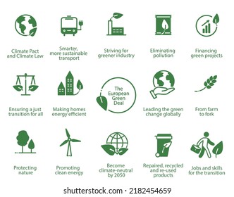 European Green Deal Set Isolated Icons Stock Vector (Royalty Free ...