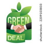 European Green Deal - set of policy initiatives with overarching aim of making the EU climate neutral in 2050. Isolated vector badge