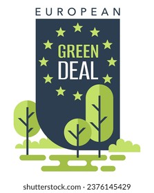 European Green Deal vertical badge - set of policy initiatives with overarching aim of making the EU climate neutral. Isolated geometric decorative element