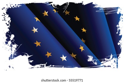 Europäische Grunge-Flagge. Alle Elemente und Texturen sind einzelne Objekte. Vektorgrafik-Skala auf jede beliebige Größe.