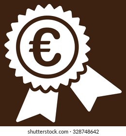 European Guarantee Seal vector icon. Style is flat symbol, white color, rounded angles, brown background.