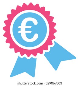 European Guarantee Seal vector icon. Style is bicolor flat symbol, pink and blue colors, rounded angles, white background.