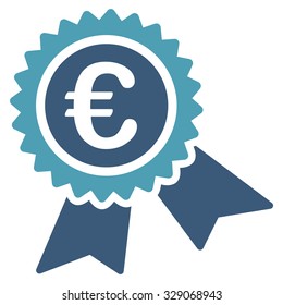 European Guarantee Seal vector icon. Style is bicolor flat symbol, cyan and blue colors, rounded angles, white background.