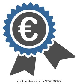 European Guarantee Seal vector icon. Style is bicolor flat symbol, cobalt and gray colors, rounded angles, white background.