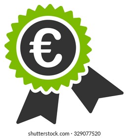 European Guarantee Seal vector icon. Style is bicolor flat symbol, eco green and gray colors, rounded angles, white background.