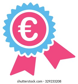 European Guarantee Seal vector icon. Style is bicolor flat symbol, pink and blue colors, rounded angles, white background.