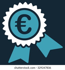 European Guarantee Seal vector icon. Style is bicolor flat symbol, blue and white colors, rounded angles, dark blue background.