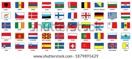 European Hand Drawn Flags sketch style vector doodle illustration
