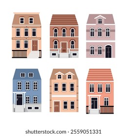 European house. European building. Amsterdam house. Classic building architecture. Colorful house. Collection of house. Real estate. 