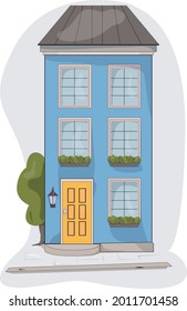 European house design. Urban scandinavian house. Vector illustration on white background