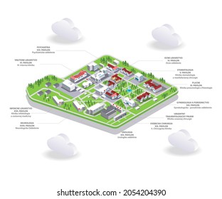 European house view on map in isometric illustration