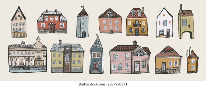 European houses vector illustartions set.