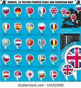 European Icons Round Indicator Flags and Map Set1