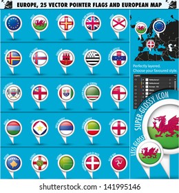 European Icons Round Indicator Flags and Map Set3.