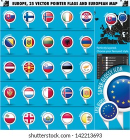 European Icons Round Indicator Flags and Map Set2