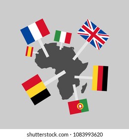 European imperialism and colonialism in Africa - Europe colonizes African continent. Territory is under super power of foreign country. Vector illustration of historical dominion and supremacy. 