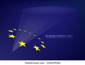 European integration process of uniting European countries. Abstract concept background with a symbol of the European Union.