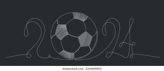 European international football championship symbol 2024 in Germany. Vector stock continues line ball illustration isolated on black chalkboard background. Editable stroke single line. EPS10