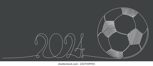 European international football championship symbol 2024 in Germany. Vector stock continues line ball illustration isolated on black chalkboard background. Editable stroke single line. EPS10