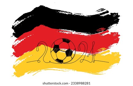 European international football championship symbol 2024 in Germany frame. Vector stock continues line ball illustration isolated on white background. Editable stroke single line. EPS10